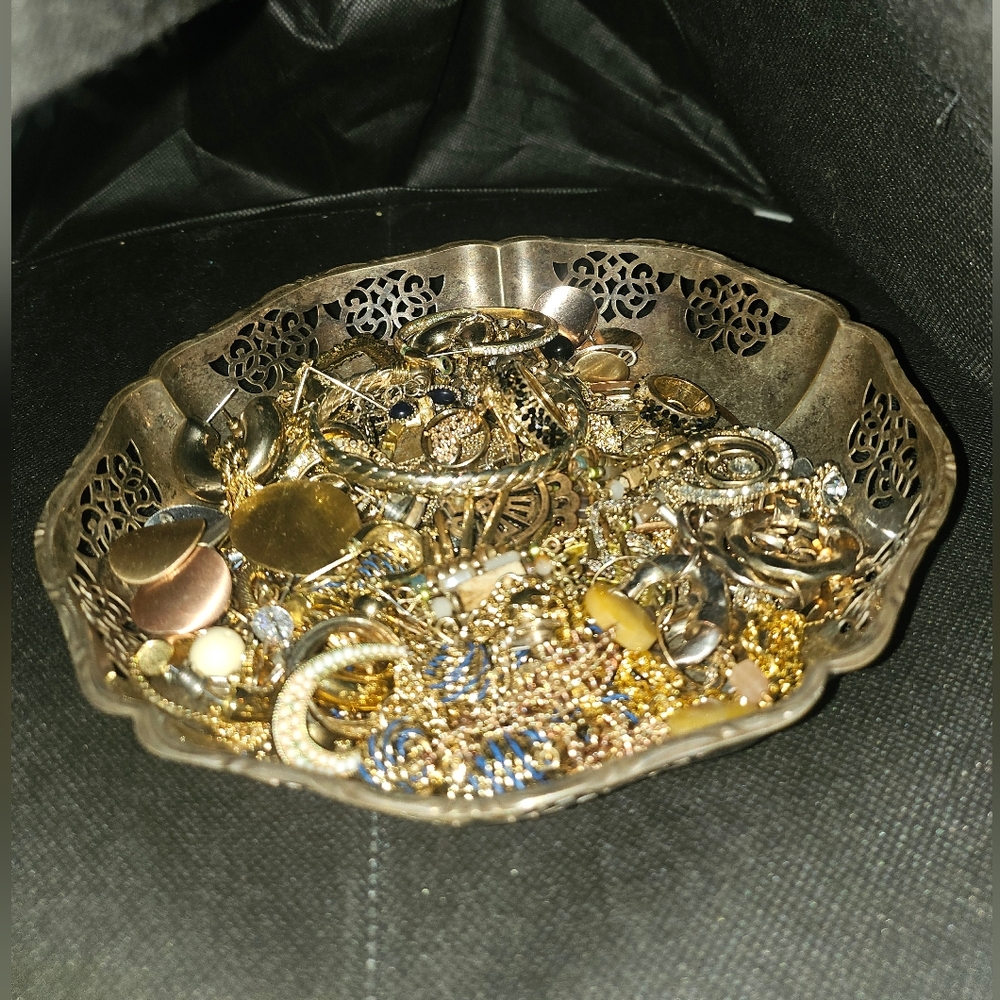 My Grandma Silver Dish Covered In Gold Jewery ONLY $20 Jewerly Lot!